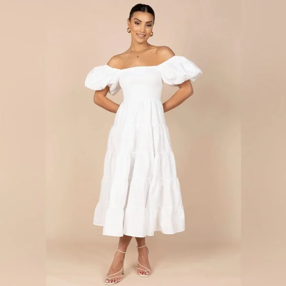 Petal & Pup | Dresses | Petal Pup Annette Puff Sleeve Shirred Midi Dress |  Poshmark